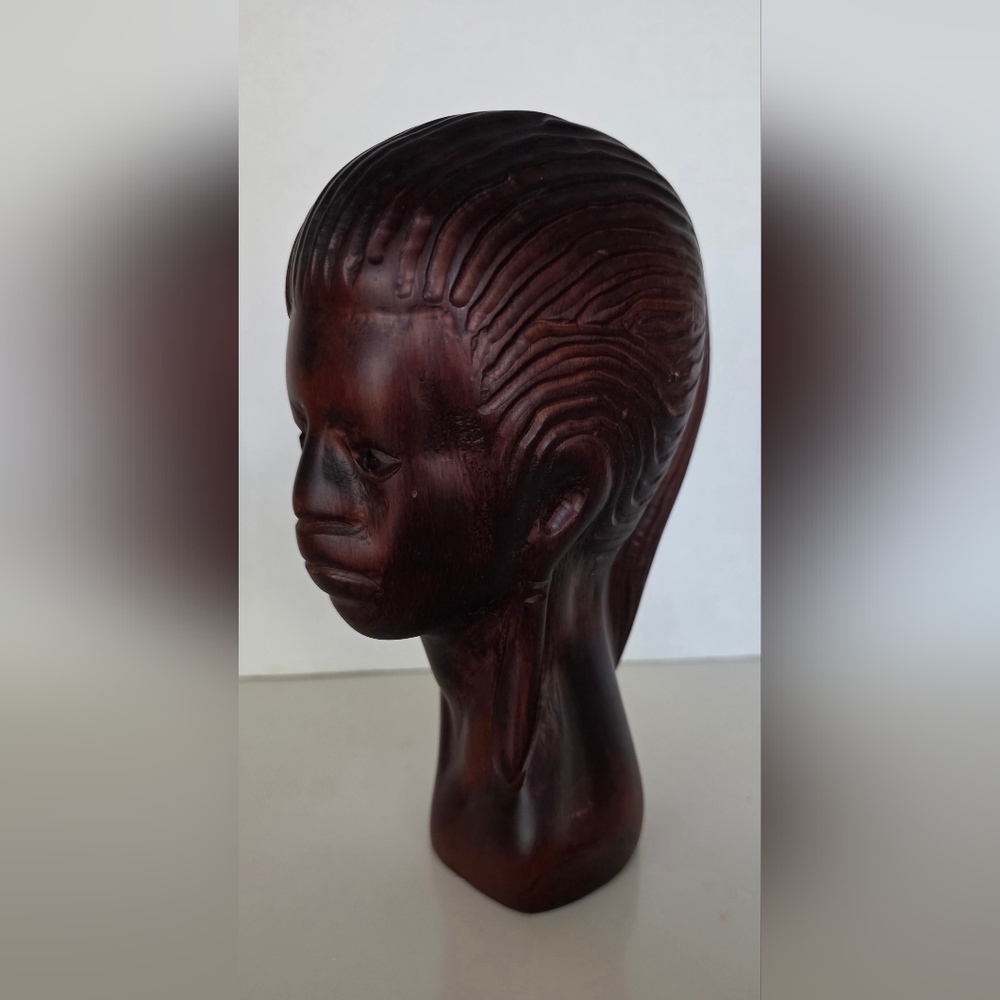 Hand Carved African Wooden Head Sculpture 8"